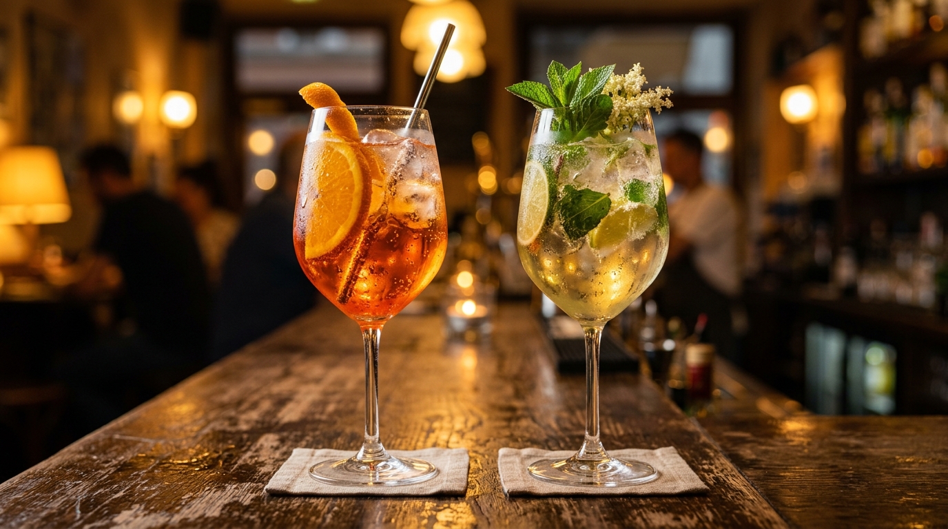 Aperol Spritz und Hugo an der Bar