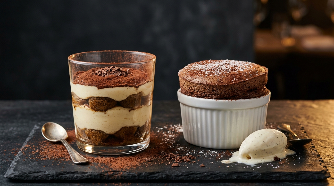 Tiramisu im Glas und Schokosouffle