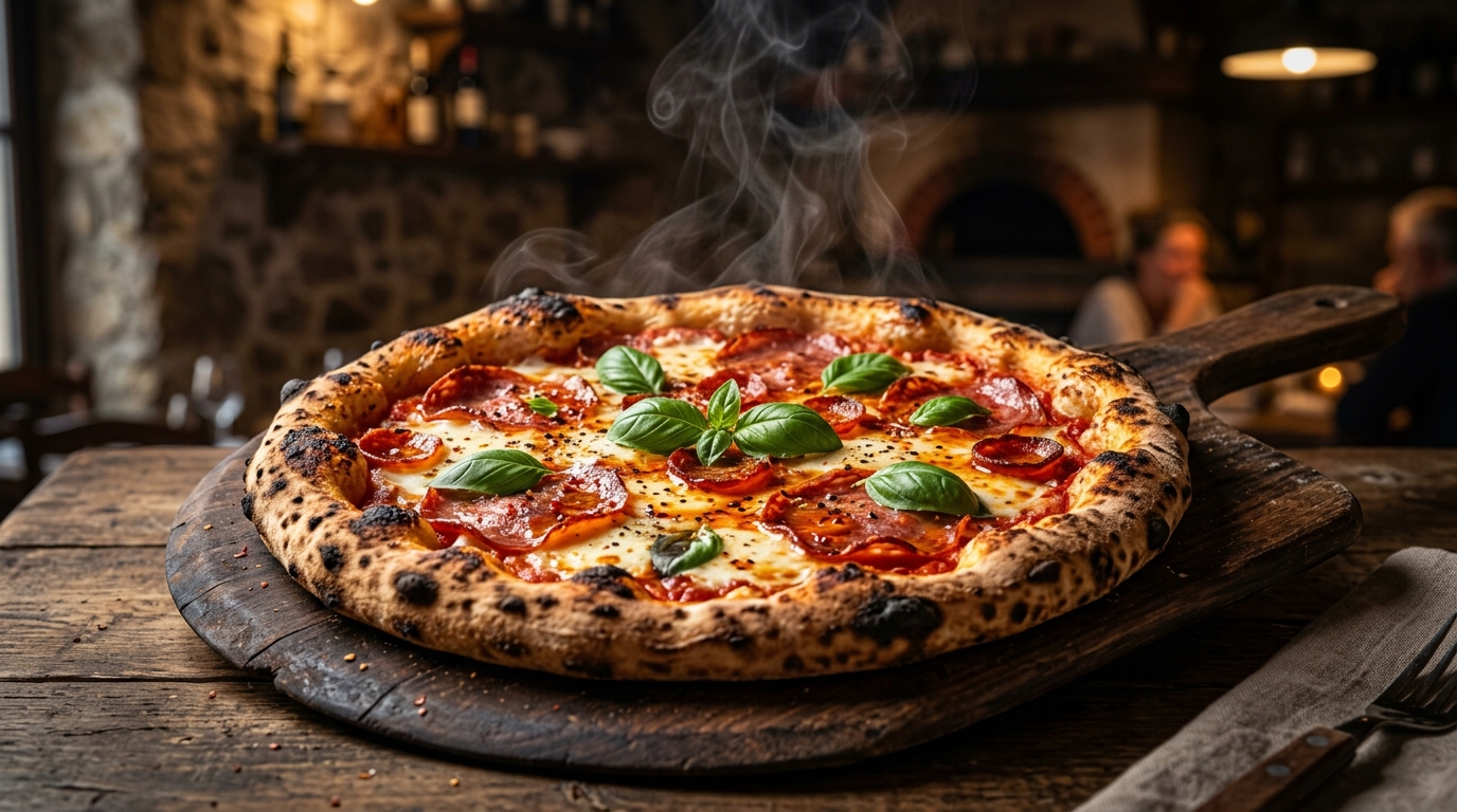 Pizza Diavolo frisch aus dem Ofen